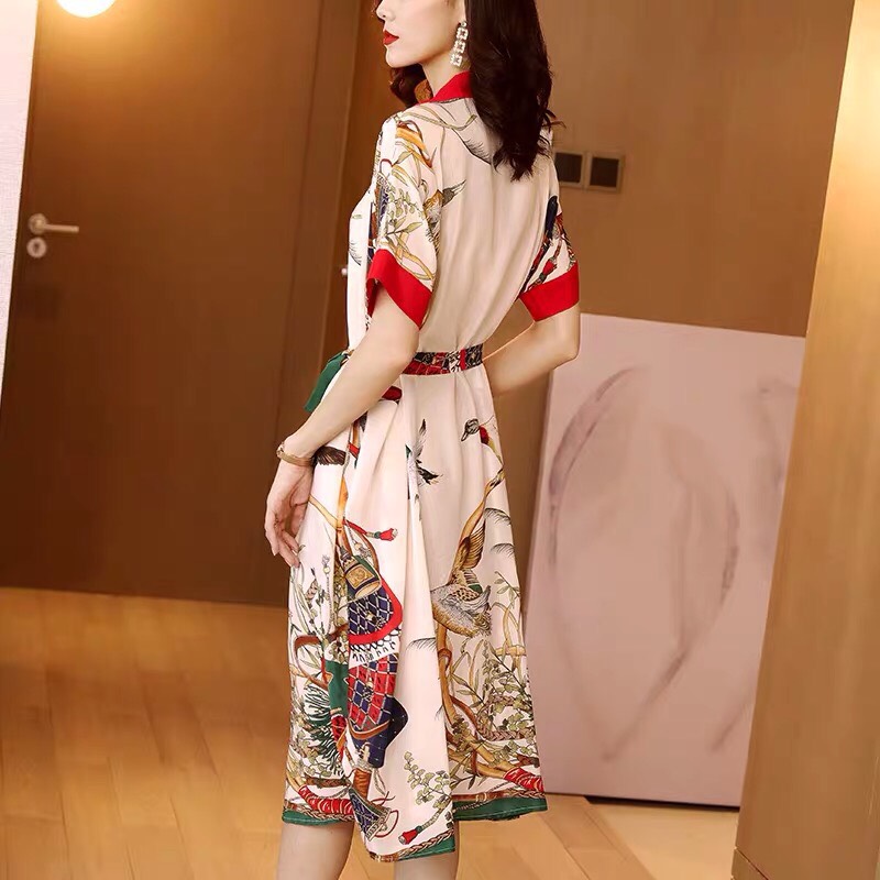 ĐẦM SƠ MI HỌA TIẾT VIỀN ĐỎ-HN749